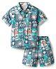 JASH KIDS Cotton Woven Half Sleeves Shirt & Shorts Co-ord Set With Beach Theme Print - Blue