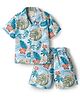 JASH KIDS Cotton Woven Half Sleeves Co-ords Shirt & Shorts Set with Tropical Theme Print - Light Blue