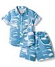 JASH KIDS Cotton Woven Half Sleeves Co-ords Shirt & Shorts Set with Abstract Print - Light Blue