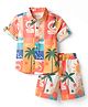 JASH KIDS Cotton Woven Half Sleeves Co-ords Shirt & Shorts Set with Beach Theme Print - Orange