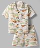 JASH KIDS Cotton Woven Half Sleeves Co-Ord Shirt & Shorts Set with Beach Theme Print - Khaki