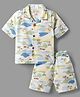 JASH KIDS Cotton Woven Half Sleeves Co-Ord Shirt & Shorts Set with Beach Theme Print - Light Blue