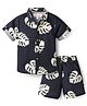 JASH KIDS Cotton Woven Half Sleeves Shirt & Shorts Co-ord Set With Leaf Print - Black