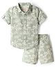 JASH KIDS Cotton Woven Half Sleeves Beach Theme Printed Co-Ords Shirt & Shorts Set - Olive Green