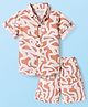 JASH KIDS Cotton Woven Half Sleeves Abstract Printed Shirt & Shorts Set - Rust Orange