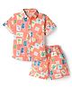 JASH KIDS Cotton Woven Half Sleeves Co-ords Shirt & Shorts Set with Postcard Print - Orange