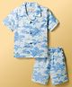 JASH KIDS Cotton Woven Half Sleeves Shirt & Shorts Co-ord Set With Leaf Print - Blue