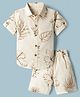 JASH KIDS Cotton Woven Half Sleeves Tropical Theme Printed Co-Ords Shirt & Shorts Set - Khaki