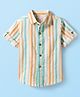 JASH KIDS Cotton Woven Half Sleeves Striped Shirt - Green