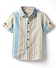 JASH KIDS Cotton Woven Half Sleeves Striped Shirt - Blue