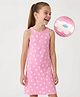 Honeyhap Premium Cotton 2x1 Rib Knit Sleeveless Frock With Floral Print & Bio Finish - Begonia Pink