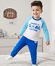 Babyhug Cotton Knit Raglan Full Sleeves Football Theme Printed T-Shirt & Pyjama Night Suit - White & Blue