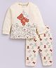 MOONKIDS Fleece Knit Full Sleeves Teddy Printed Sweatshirt & Pants Set - Butter