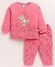 MOONKIDS Fleece Knit Full Sleeves Teddy Printed Sweatshirt & Pants Set - Coral