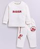 MOONKIDS Fleece Knit Full Sleeves Roar Text Printed Sweatshirt & Pants Set - Off White