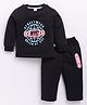 MOONKIDS Fleece Knit Full Sleeves Nyc Streetwear Text Printed Sweatshirt & Pants Set - Black