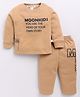 MOONKIDS Fleece Knit Full Sleeves Typography Printed Sweatshirt & Pants Set - Beige
