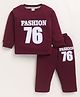 MOONKIDS Fleece Knit Full Sleeves Fashion 76 Text Printed Sweatshirt & Pants Set - Wine
