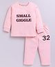 MOONKIDS Fleece Knit Full Sleeves Small Giggle Text Printed Sweatshirt & Pants Set - Pink
