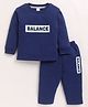 MOONKIDS Fleece Knit Full Sleeves Balance Text Printed Sweatshirt & Pants Set- Navy Blue