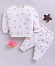 Clt.s Floral Cotton Knit Full Sleeves Floral Printed Coordinating Night Suit Set - Cream