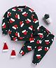 Clt.s Cotton Knit Christmas Theme Full Sleeves Santa Cap Printed Coordinating Night Suit Set - Green