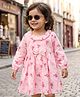 Babyhug Cotton Woven Full Sleeves Frock With Floral Print & Bow Applique - Light Pink