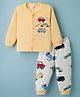 Mini Donuts Sinker Knit Full Sleeves T-Shirt & Lounge Pant Night Suit With Vehicle Print - White & Yellow
