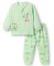 Mini Donuts Sinker Knit Full Sleeves T-Shirt & Pajama Night Suit with Puppy Print - Light Green