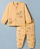 Mini Donuts Sinker Knit Full Sleeves T-Shirt & Pajama Night Suit with Puppy Print - Peach