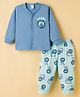 Mini Donuts Sinker Knit Full Sleeves T-Shirt & Jogger Night Suit With Lion Print - Blue