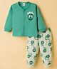 Mini Donuts Sinker Knit Full Sleeves T-Shirt & Jogger Night Suit With Lion Print - Green