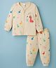 Mini Donuts Sinker Knit Full Sleeves T-Shirt & Pyjama Night Suit With Dino Print - Beige