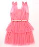 Hola Bonita Knit Sleeveless Mesh Fabric Solid Dress With Belt - Pink
