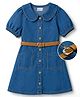 Hola Bonita Cotton Woven Half Sleeves Solid Denim Dress With Belt - Blue