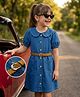 Hola Bonita Cotton Woven Half Sleeves Solid Denim Dress With Belt - Blue