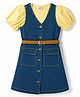 Hola Bonita Cotton Woven Solid Dress & Half Sleeves Inner Tee with Belt - Blue