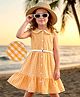 Hola Bonita 100% Cotton Woven Sleeveless Checked Frock With Belt - Orange