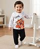 Doodle Poodle 100% Cotton Single Jersey Knit Full Sleeves T-Shirt & Lounge Pant Set With Tiger Print - White & Black