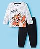 Doodle Poodle 100% Cotton Single Jersey Knit Full Sleeves T-Shirt & Lounge Pant Set With Tiger Print - White & Black