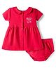 Babyhug 100% Cotton Knit Half Sleeves Floral & Text Printed Frock With Bloomer - Red