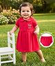 Babyhug 100% Cotton Knit Half Sleeves Floral & Text Printed Frock With Bloomer - Red