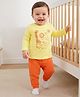 Doodle Poodle 100% Cotton Single Jersey Knit Full Sleeves T-Shirt & Lounge Pant Set With Animal Print - Yellow & Orange