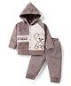Mom's pet Fleece Knit Full Sleeves Koala Bear Embroidered Light Winter Hooded  Sweatjacket With Joggers Set - Brown