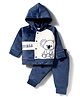 Mom's pet Fleece Knit Full Sleeves Koala Embroidered Winter Hooded Sweatshirt & Joggers Set - Blue