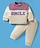 Mom's pet Fleece Knit Full Sleeves Smile Text Embroidered Winter Sweatshirt & Joggers Set - Dark Pink