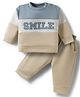Mom's pet Fleece Knit Full Sleeves Smile Text Embroidered Winter Sweatshirt & Joggers Set - Blue