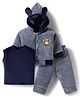 Mom's pet Fleece Knit Full Sleeves Cowboy Text Embroidered Winter Hooded Jacket & Joggers With Inner Tee Set - Grey