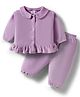 Mom's pet Cotton Spandex Knit Full Sleeves Solid Frill Detailed Winter Top & Pants Set - Purple