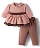 Mom's pet Fleece Knit Full Sleeves Solid Winter Top & Pant Set - Peach
